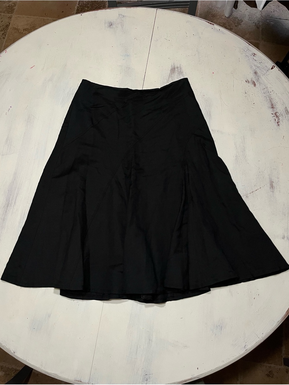Larry Levine Linen Blend Pleated Panel Flare Below Knee Midi Skirt Sz 4 Boho